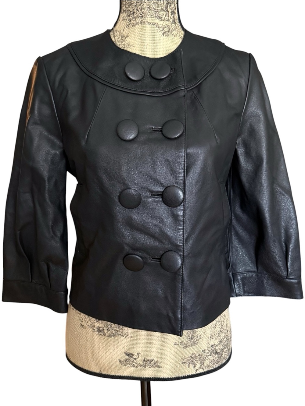 Y2K Le Château Black Leather Button Jacket Size S